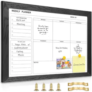 White Board Weekly Calendar Dry Erase Planner for Wall-16"X12",Black Solid  Frame,Minimal/Modern Design,  Whiteboard Planner for , Memo, School, , Office, Kitchen
