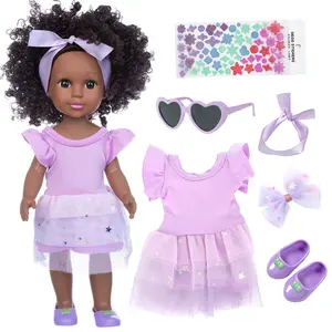 DEARBEI Black Girl 12 Inch African American Newborn Baby Girl Doll with Weighted Soft Cloth Body Purple Outfit for Kids Age 3+ Includes Accessories