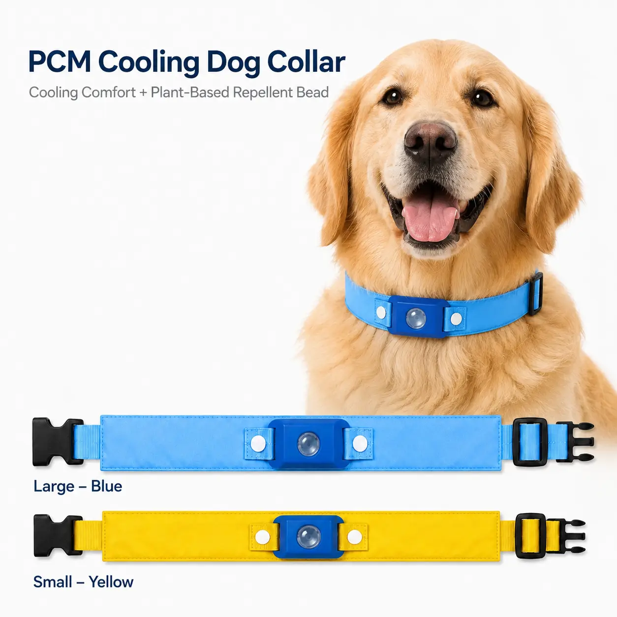 Peloro PCM Cooling Dog Collar with Botanical Repellent Bead Clip, Reusable Fridge Ready Dog Cooling Band for Summer Walks, Parks, Camping & Travel, Washable Outdoor Pet Cooling Collar A
