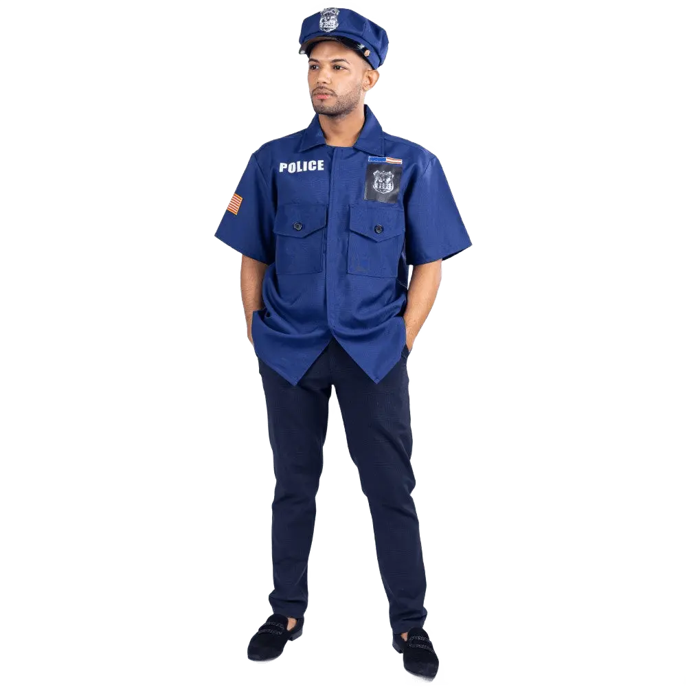 Police Officer Costume For Adults | Role Play Costume Set with Shirt, Necktie & Hat - Menswear Police Uniform - One Size Fits Most