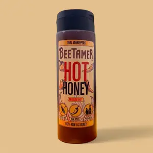BeeTamer's Hot Honey - 100% Natural Honey Infused with Chile de Arbol, Ancho, Pure Mother Vinegar, 12oz Squeeze Bottle, Pizza Wings Fried Chicken