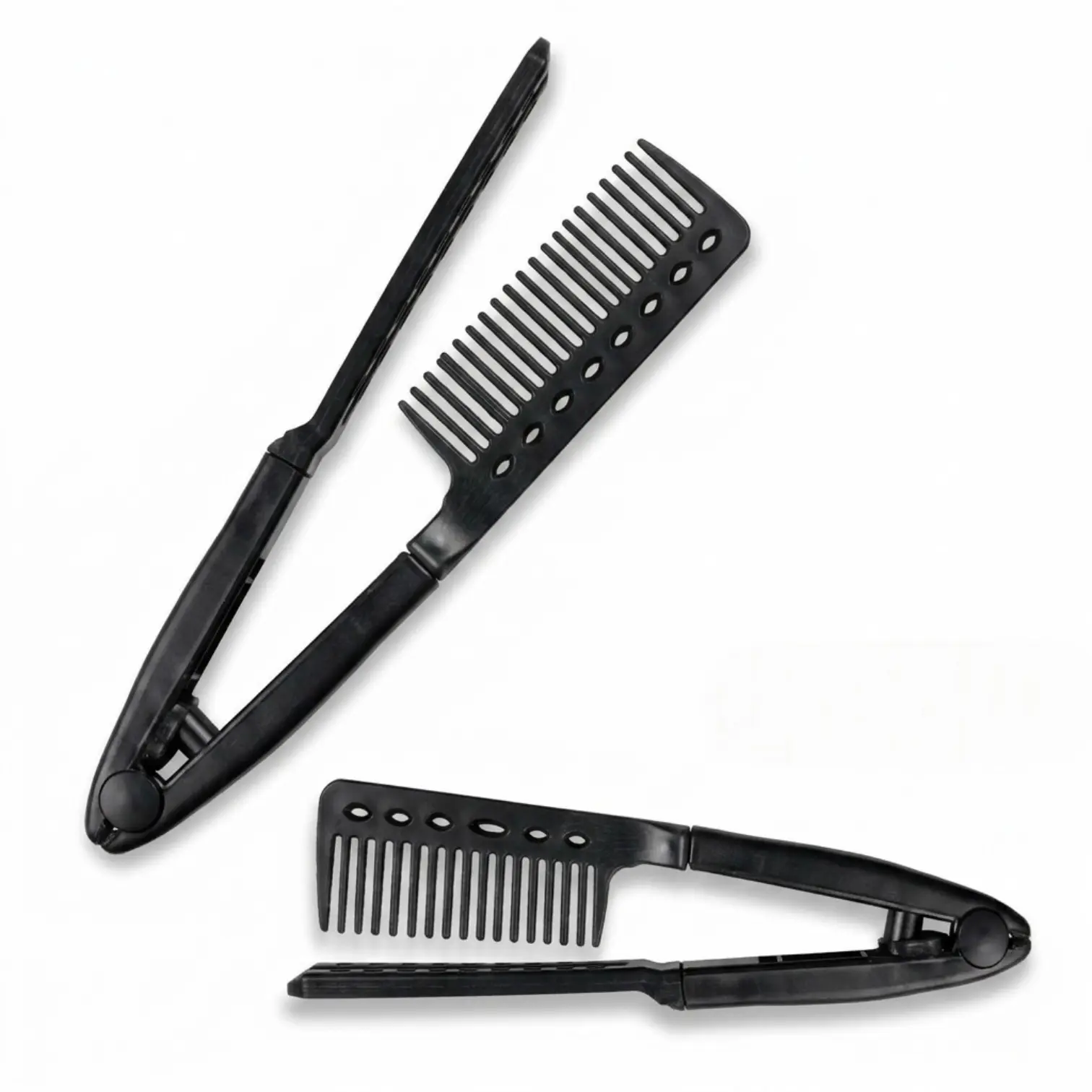 2 Pack Hair Straightening Comb – V-Shaped Heat Styling Comb for Flat Irons & Curling Wands, Tangle-Free Wide Tooth Hair Styling Tool for Thick, Curly & Straight Hair, Lightweight Travel Friendly Design, Black