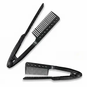2 Pack Hair Straightening Comb – V-Shaped Heat Styling Comb for Flat Irons & Curling Wands, Tangle-Free Wide Tooth Hair Styling Tool for Thick, Curly & Straight Hair, Lightweight Travel Friendly Design, Black