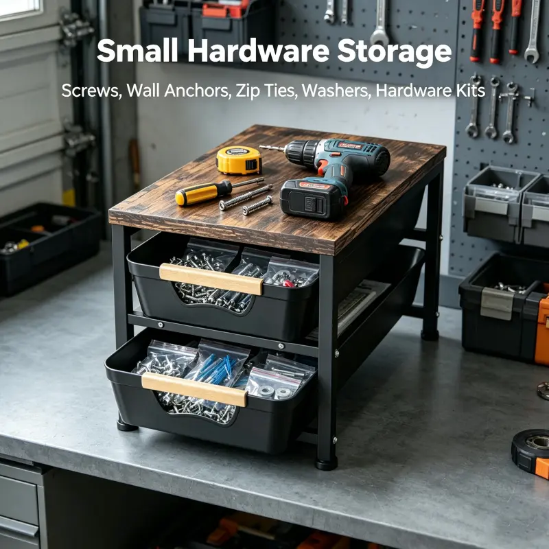 Small Hardware Storage Tool Organizer with Pull-out Drawers, Perfect Garage Workbench Caddy to Store Drill, Tape Measure, Screwdrivers, Screws, Wall Anchors, Zip Ties, Washers and Assorted Hardware Kits, Keeps All Tiny Fasteners
