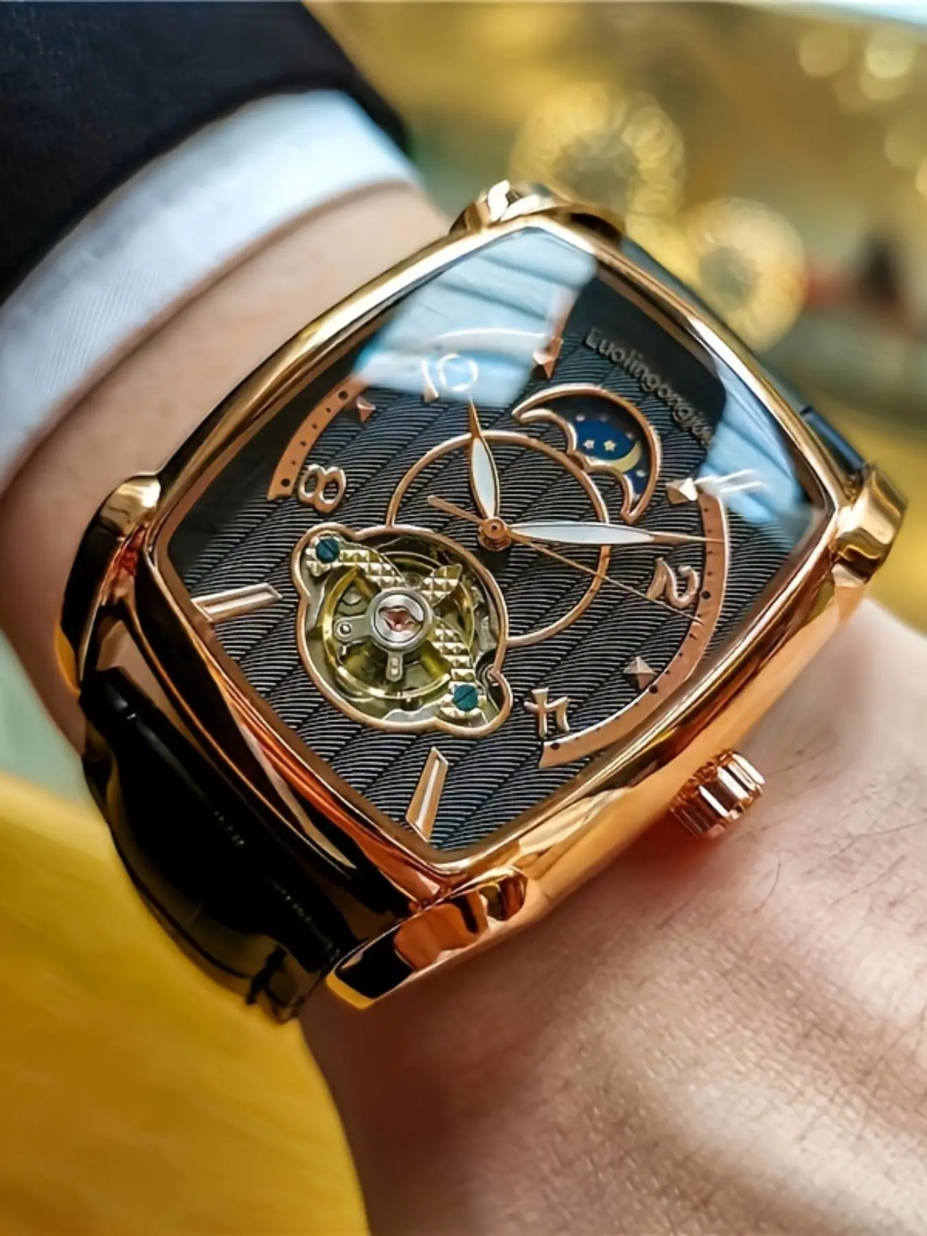 Men's Tourbillon Skeleton Mechanical Wristwatch, High-End Business Casual Style Analog Barrel Dial, Durable Alloy Case with Buckle Closure, Skeleton Watches, Exquisite Watch, Business Fashion Watch