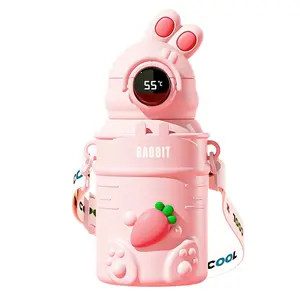 Easter Rabbit Valentine's Day Water Cup Smart Temperature Sensor with Straw 316 Stainless Steel Insulated and Shatterproof