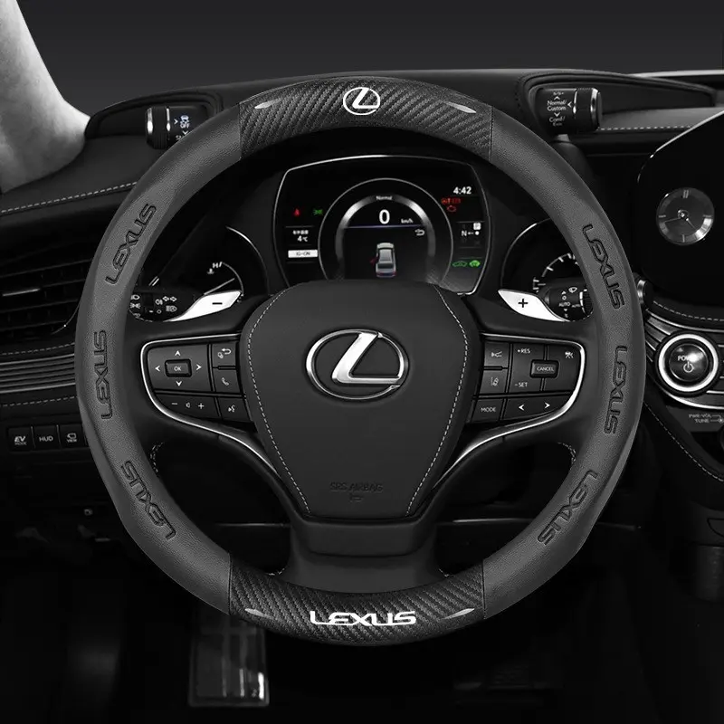 38cm Car Carbon Fiber Leather Steering Wheel Anti-Slip Cover For Lexus ES200 ES260 ES300 RX300 LS500h GS300 IS250 IS300 CT200h LX570 GX NX UX Is Es Rx Accessories