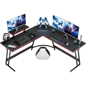 L Shaped Gaming Desk Computer Corner Desk PC Gaming Desk Table with Large Monitor Riser Stand for Home Office Sturdy Writing Workstation (Black, 51 Inch)