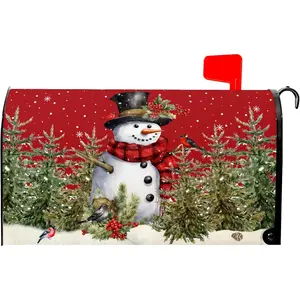 Red Christmas Mailbox Covers  Snowman Bird Mailbox Cover Winter Mailbox Cover  Mailbox Wraps Standard Size 18" X 21" Holiday Garden Mailboxs Decorations for Outside
