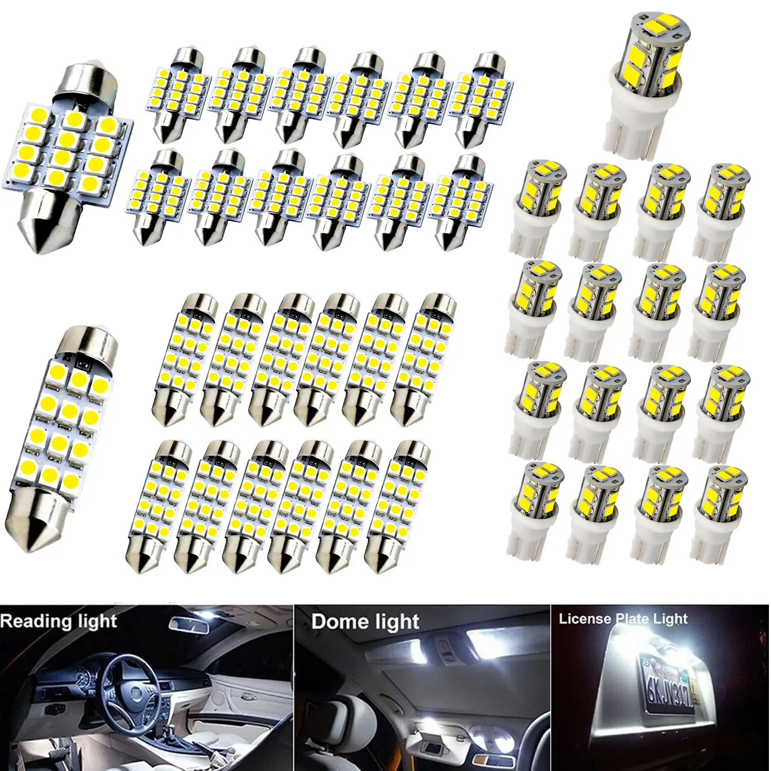 20/40/60PCS Car Interior Lights, Dome Map Door Trunk License Plate LED Bulb Kit Set ,Super Bright White,10 31mm 41mm LED Bulb for Trucks SUV Car