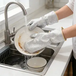 2pcs Wire Dishwashing Gloves Waterproof and Heat Resistant Kitchen Cleaning Gloves Multipurpose Scrubbing for Dishwashing and Gardening