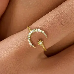 Fashionable and cool women's ring accessories, moon engagement ring with cubic zirconia, perfect for women's engagement ring jewelry