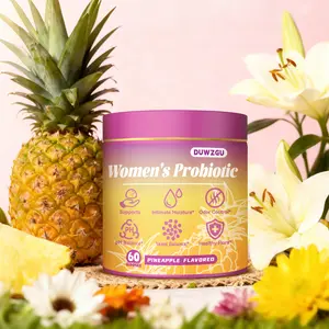 Feminine Probiotics Gummies - All in One Solution with Slippery Elm and Prebiotics & Lactobacillus Probiotic Blend for Women’s pH Balance and Dryness - Pineapple Gummies 60 Count Supplement