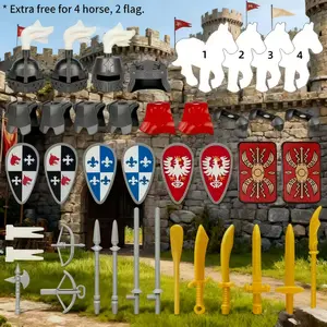 Middle Ages Knight Armor Set, Includes Weapon War Horse Flag Shield, High Playability Figure Set, Perfect for Battle, Home Decor Gift, Action Figure