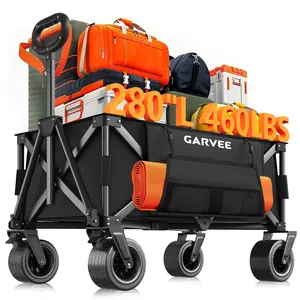 Foldable Wagon Cart with All Terrain Wheels, 480 LBS Capacity 220L Collapsible Utility Wagon with Brakes, Drink Holders, Storage Cover and Elastic Rope for Groceries Shopping Camping Sports Beach Travel in Multiple Colors