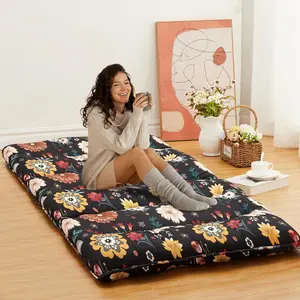 Japanese Futon Floor Mattress, 3 Inch Thick Floral Tatami Mat, Foldable Portable Sleeping Mattress, Modern Floor Bed for Living Room, Guest Room, Camping