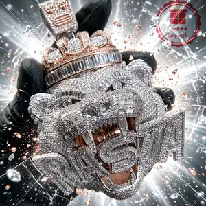 Original Exclusive, Handmade, Men's Oversized 5A Cubic Zirconia Lion Head Pendant – Comes with 3mm Braided Chain, Ice-Cut Lion Jaws & Sharp Teeth, Hip Hop Jewelry Gift for Birthdays/Anniversaries/Christmas, Luxurious Statement Necklace