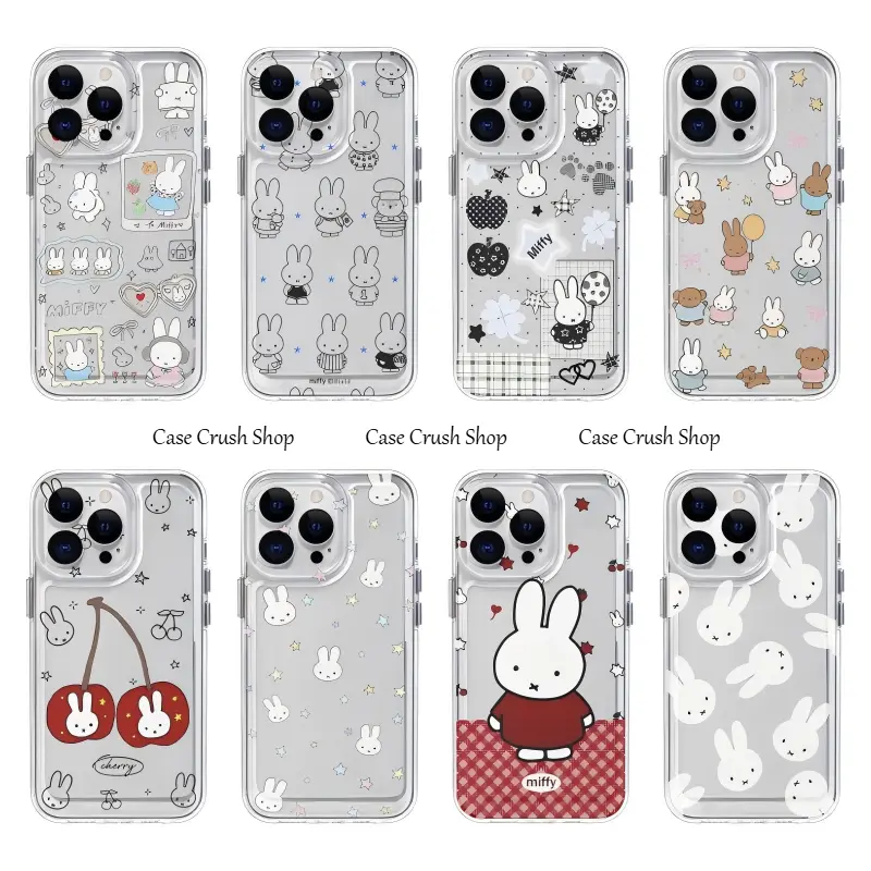 Fashion INS Kawaii Rabbit Miffy Phone Case Transparent Cases For iPhone 17 16 15 14 13 12 11 Promax Pro Air Plus Shockproof TPU Cover Protection Gifts For Christmas Halloween Birthday