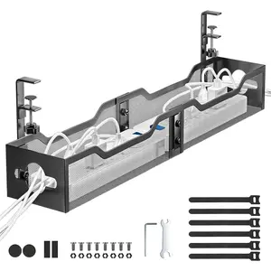 Under Desk  Management Tray,   Management Under Desk No Drill, 25'' Metal  Tray with Clamp for Desk Wire Management, Desk Cord Organizer - No  to Desk