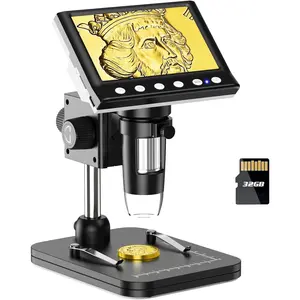 4.3" Coin Microscope - Interactive Microscopes for Adults, 8 LED Lights Coin Magnifier, Windows Compatible, Includes 32GB Memory Card, IPS Display