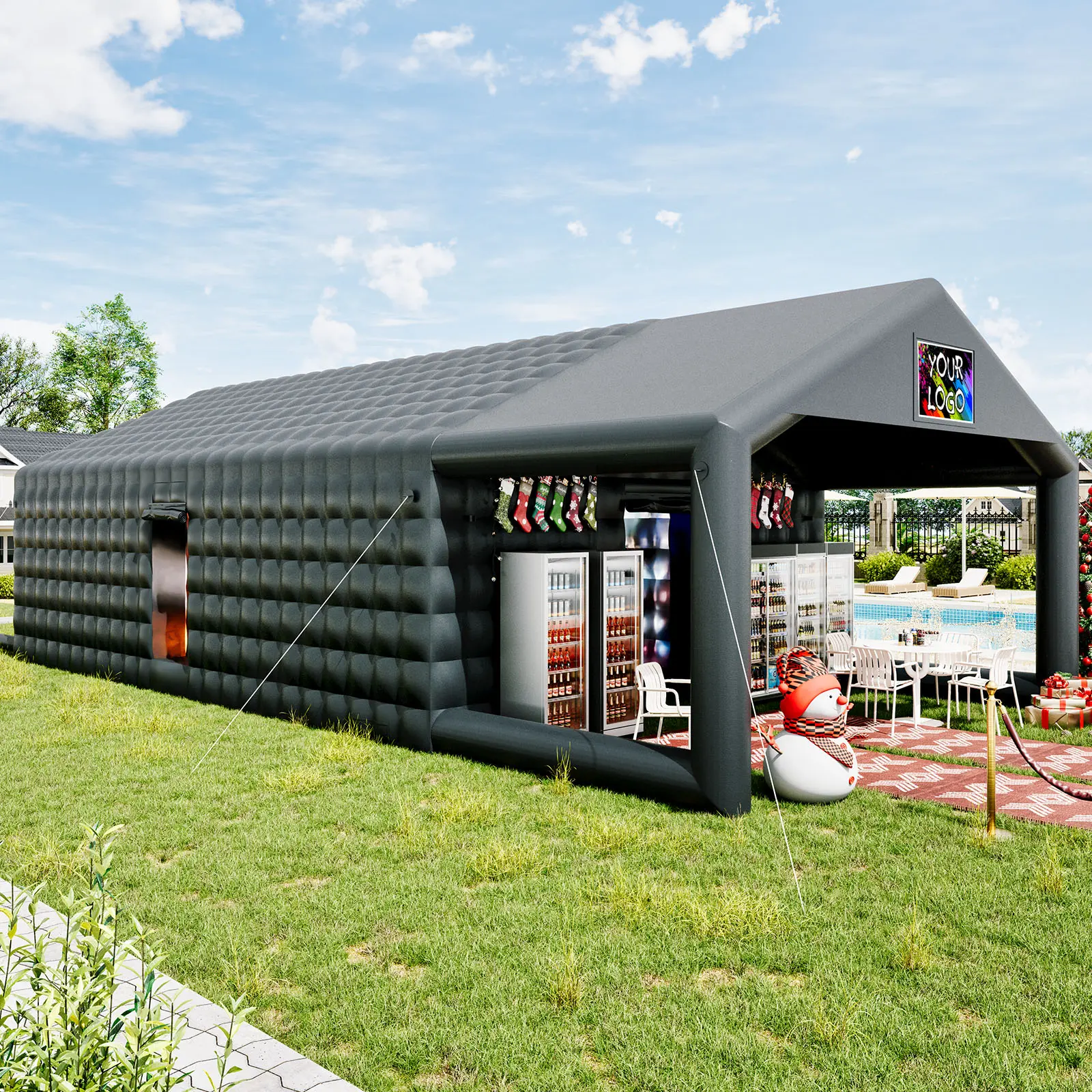 [SummerSale][Ships in 2 Boxes] VanAcc Large Black Inflatable Night Club Tent for Adults with 2 Small Side Doors, Inflatable Nightclub with Logo Area Gazebo Event House for Birthday Wedding Backyard Party