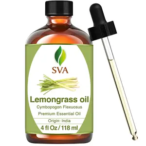 SVA Lemongrass Essential Oil – 4 Fl Oz – 100% Natural Lemongrass Oil - for Diffuser, Hair Care, Face, Skin Care, Aromatherapy, Scalp and Body Massage, Soap and Candle Making - with Dropper