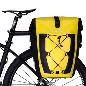 ROCKBROS Waterproof 27L Bike Rear Rack Pannier Bag with Secure Straps & Visible Handle for Outdoor Cycling 840D Nylon TPU Film Reflective Logos 360° Rotatable Bracket Easy Clean Long Lasting