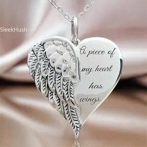 Dainty Minimalist Stainless Steel Angel Wing Heart Pendant Necklace, Guardian Angel Charm for Women, Sports & Outdoor Protective Gear Accessory, Christmas Birthday Gift,summervibes