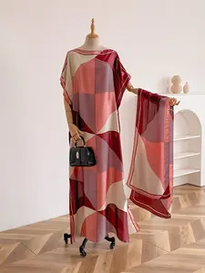 Women's Colorblock Print Long Scarf & Poncho Set, Casual Soft Comfortable Shawl for Beach Vacation, Fashion Accessories for Women & Girls