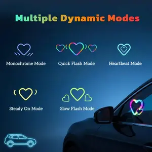 Solar Powered Car LED Ambient Light - Double Heart Shaped Neon Accent for Rear & Side Windows|Romantic Gift for Christmas,Valentine's Day, Date Night|5 Modes Wireless Car Lights