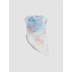 Women's Mesh Floral Asymmetrical Hem Tube Top, 3 Colors, Size 0-10 SummerWins Dealsforyou