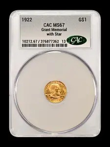 1922 $1 Grant Memorial With Star Gold CAC MS 67