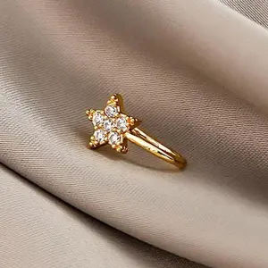 Nose accessory with non perforated U-shaped nose clip and micro inlaid zircon heart lightning crown nose nail made of copper material, easy to wear