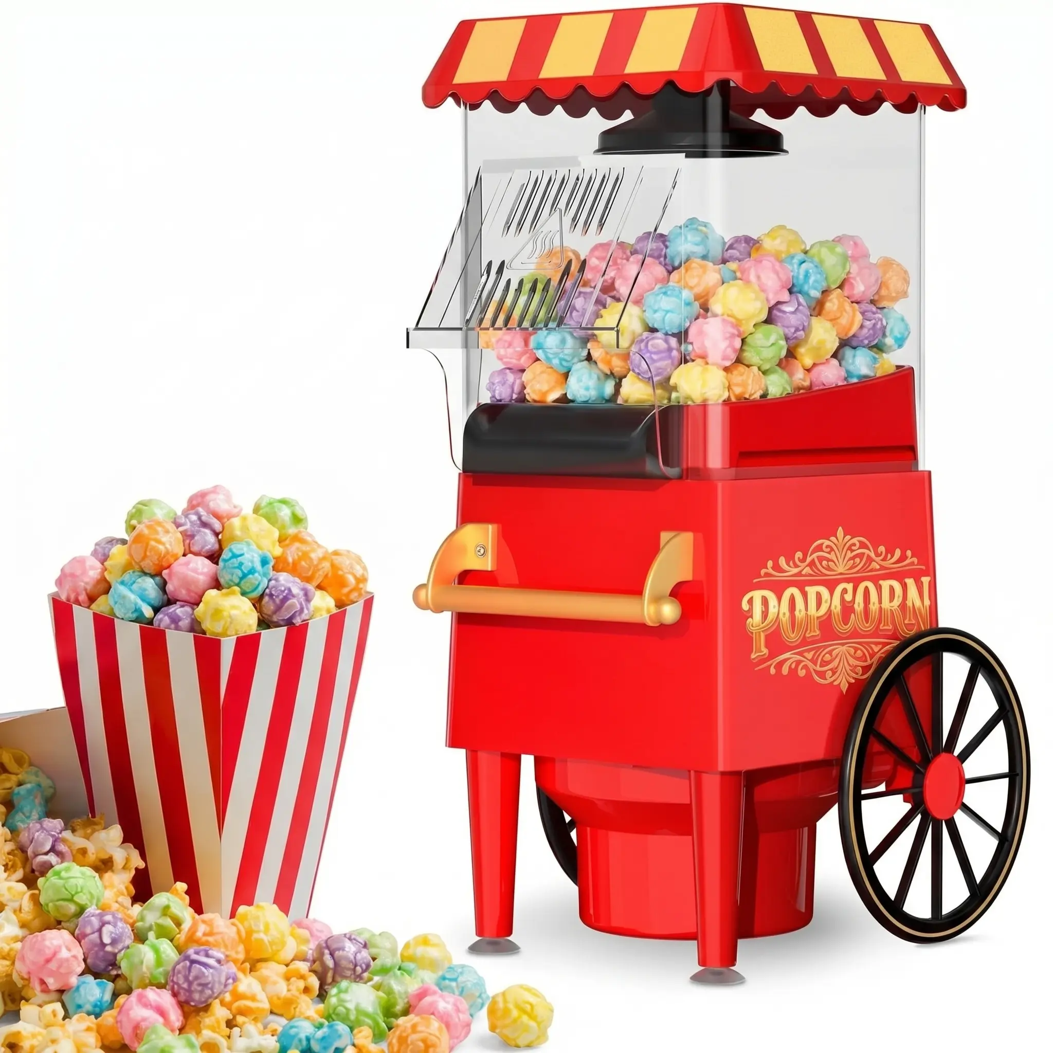 OSTBA 1200W Electric Hot Air Popcorn Maker, Oil-Free Healthy Popper with Measuring Scoop, 12-Cup Capacity Retro Red Popcorn Machine, Stainless Steel, Compact Easy-Clean for Home Movie Nights, Parties & Christmas
