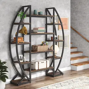 Tribesigns Bookshelf, Oval Triple Wide 5 Tiers Etagere Bookcases, Minimalist Oval Look, Industrial & Modern Charm, Industrial Display Shelves for Living Rooms, Bedrooms, and Home Offices,