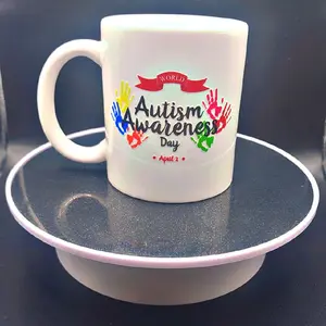Autism Awareness 11 oz Ceramic White Mug Double Designed for World Autism Awareness Day April 2nd with Colorful Handprints