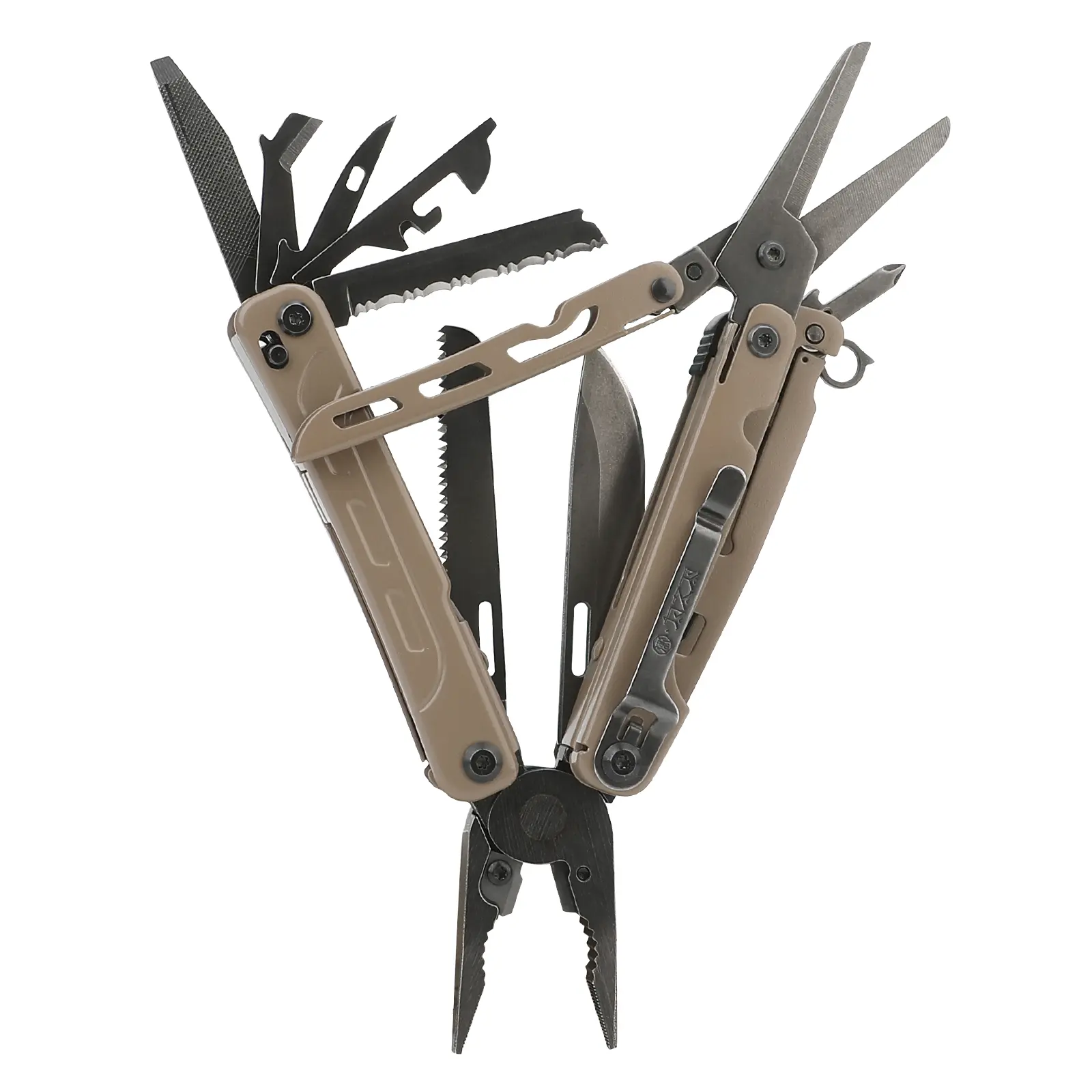 Wetactics MT-12 20-in-1 Stainless Steel Multitool with Needle Nose Pliers, Wire Cutters, Scissors, Saw, Screwdrivers, Ruler, File, Bottle Opener, Can Opener, Tungsten Steel Components for Home Repairs, Outdoor Camping, DIY Projects, Desert-Colored, Edc Ge