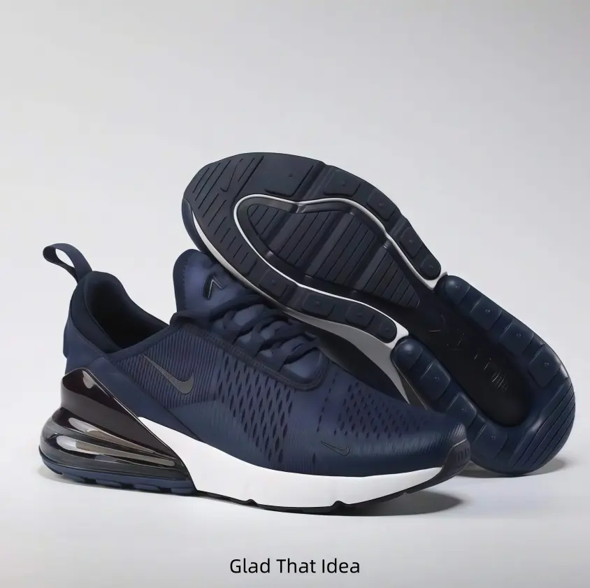 Deep Navy Off White Color Block Air Cushion Sports Shoes, Streamlined Ventilated Mesh Sneakers, Stable Grippy Outsoles for Jogging And Daily City Walks