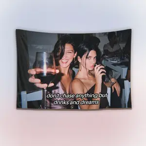 Bella Hadid and Kendall Jenner Tapestry, Fashion Model Aesthetic Wall Hanging Decor, Celebrity Vintage Art Banner, Bedroom Wall Art, Gift for Fans