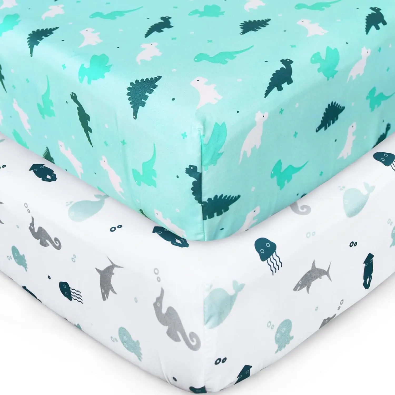 SpringSpirit Baby Crib Sheets for Boys Girls 2-Pack, Fitted Crib Sheet for 52'' x 28'' Standard & Toddler Mattress, Soft Breathable Washable Microfiber Baby Sheet with 8" Deep Pocket, Neutral Grey Dinosaurs & Pink Unicorns #tiktokshopsummersale