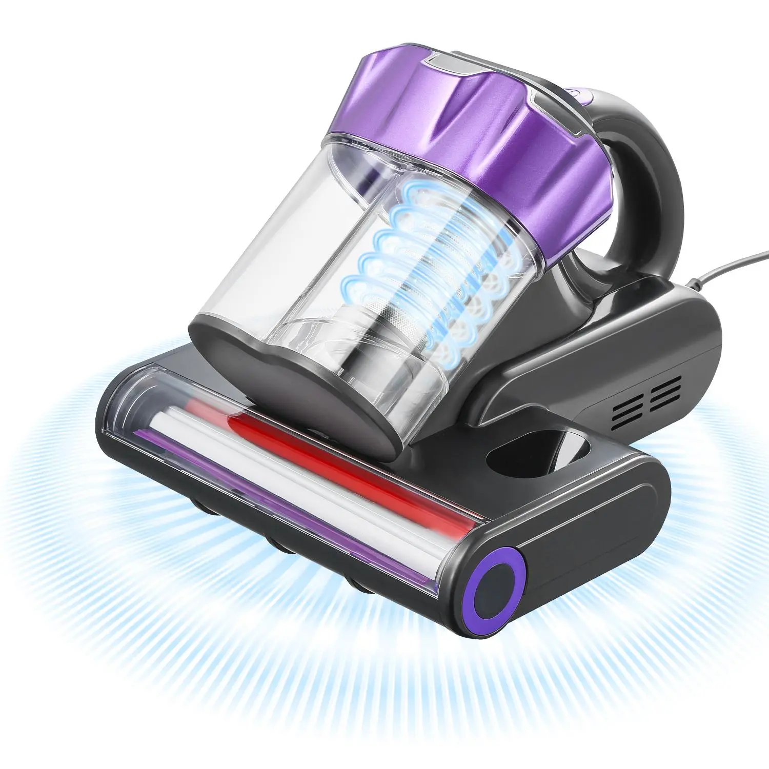 【Summerfinds】VEVOR Handheld Mattress Vacuum Cleaner - 550W Corded Vacuum with 18Kpa Powerful Suction, Dual Bin, HEPA Filter, Heating, Ultrasound Tech, Cleaning Lights, Silicone Brush, Odor Removal for Bed, Sofa (Gray) for Bed Users, Handheld Vacuums