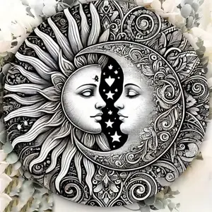 Sun Moon Iron Wall Decor, HD 2D Print, Moon Star Print, Durable & Detailed Design, Indoor Outdoor Decoration, Perfect Home Accent Piece