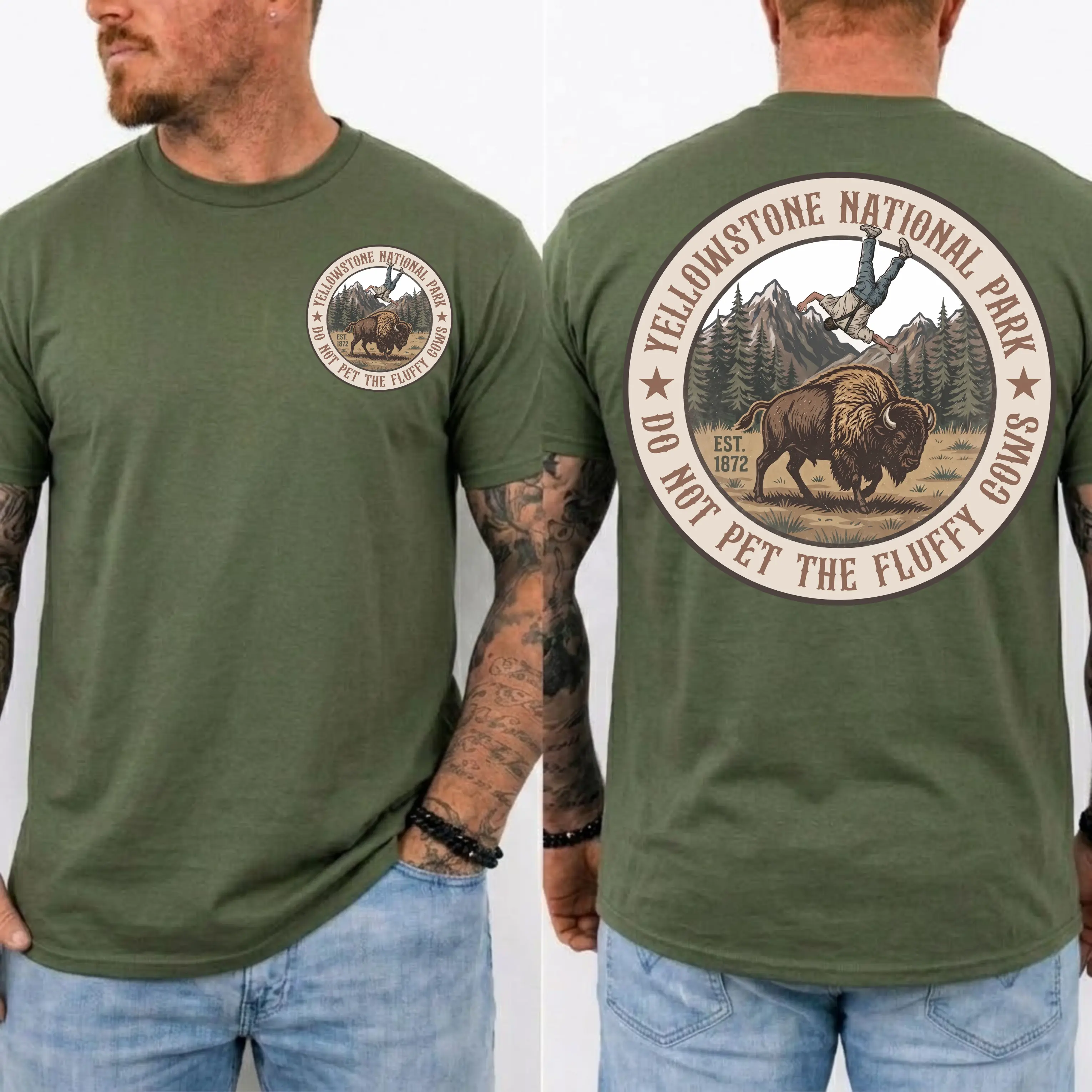 Vintage Graphic Yellowstone Bison T-Shirt, Funny National Park Graphic Tee, Unisex Cotton Shirt