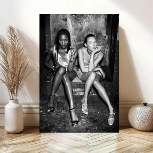 NBHYK Naomi Campbell & Kate Moss Smoking Poster Black And White Print Fashion Wall Art for Teen Girl Room Decor Eco-Friendly Material Fade-Resistant Waterproof UV-Protected - Decoration Items