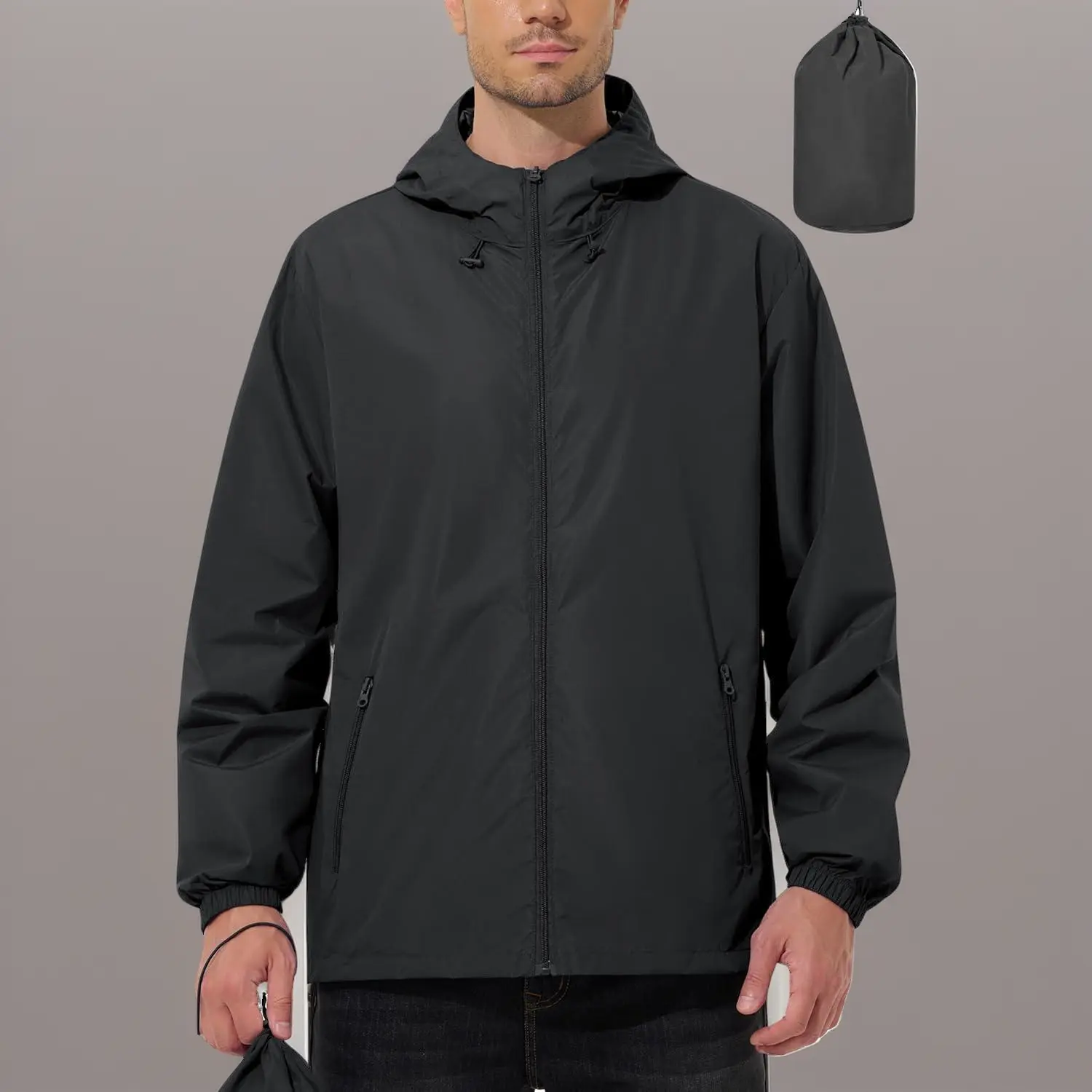 Dog & Cat Waterproof Windproof Hooded Rain Jacket - Lightweight Packable Fabric Outdoor Wear, Hiking, Fishing, Golf, Running Gear