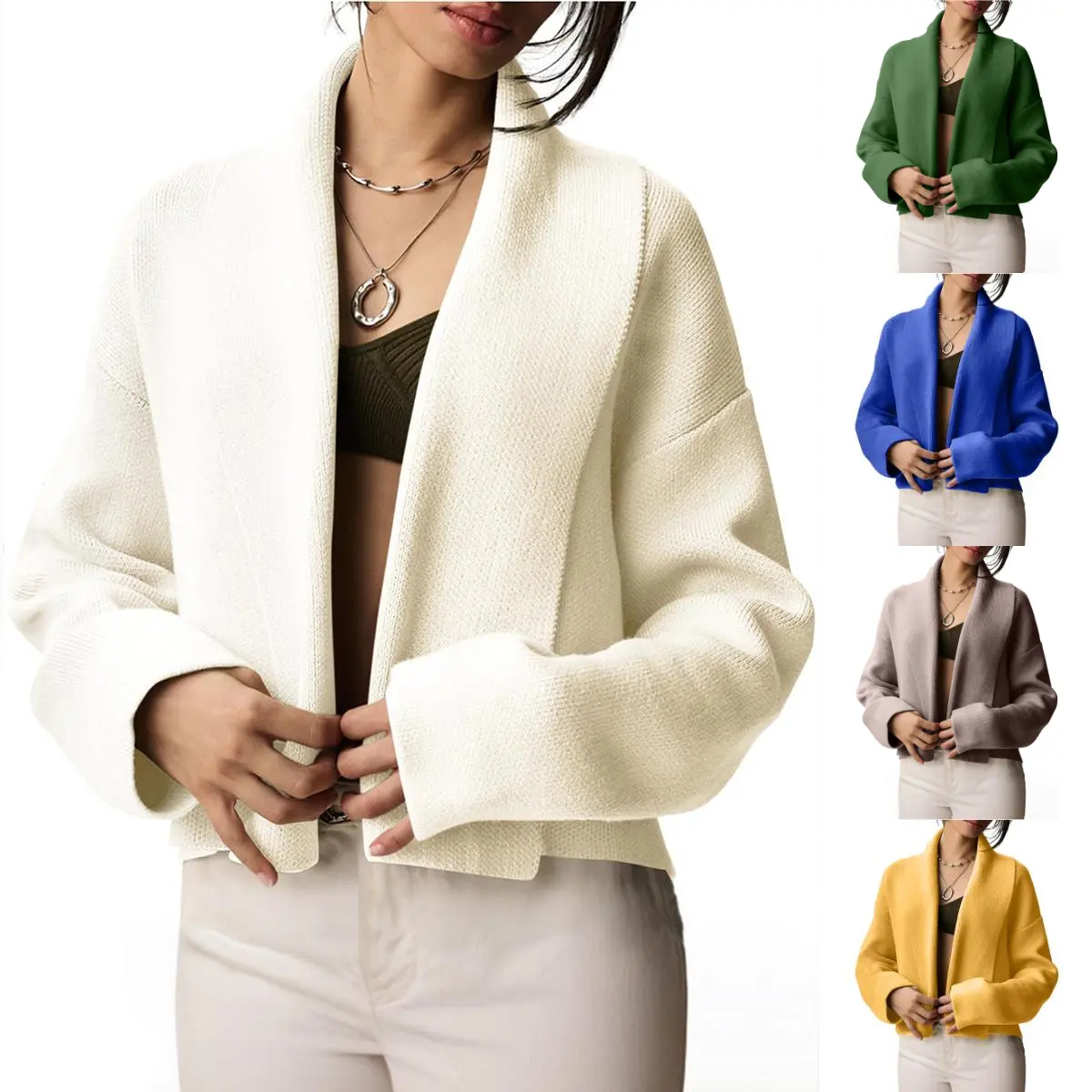 Yeokou Women's Cropped Knitwear Cardigan - Open Front Shawl, Long Sleeve, Comfortable Fabric, 2025 Fall Trendy Basic Lady's Sweater Jacket, Cardigan For Women, Basic Women's Cardigans