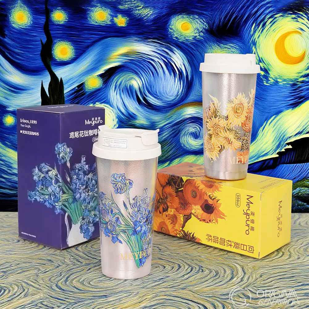 Art Design Flower Titanium Thermos 500ml/17oz 16H Hot 16H Cold