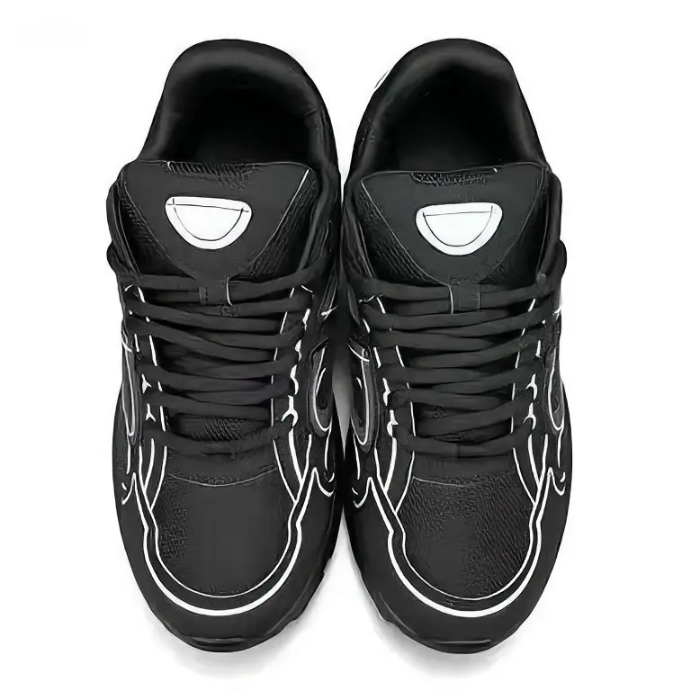 Black and White Athletic Sneakers with White Laces and Silver Logo