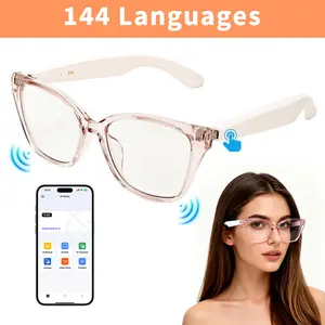 Pink Smart Glasses for Women, Open-Ear Audio AI Bluetooth Glasses with Transparent Frame, Hands-Free Calls, Comfortable Wear for Travel, Outdoor, Daily Use