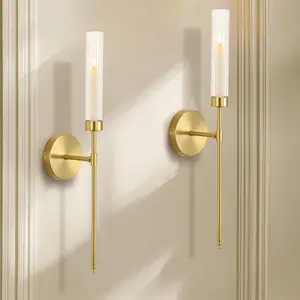Set of 2 Gold Long Wall Candle Holders Large Modern Rustic Hanging Candle Sconces Home Wall Decoration for Living Room Dining Room Bedroom Fireplace
